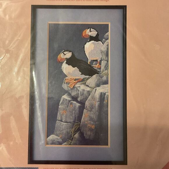 New Old Stock Vintage Puffins No Count Cross Stitch Kit - Picture 2 of 4